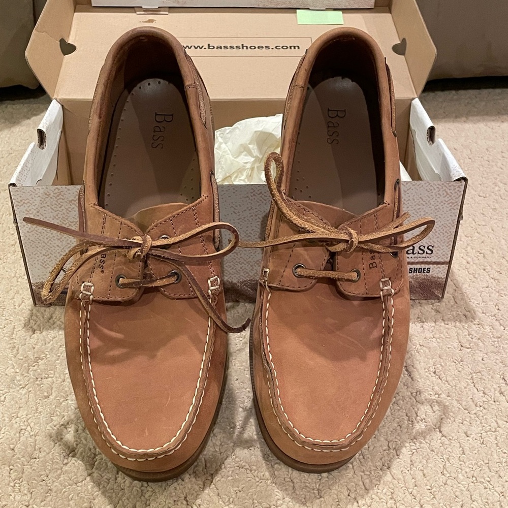 Bass Tan Boat Shoes Moc-Toe Leather 11.5 Wide